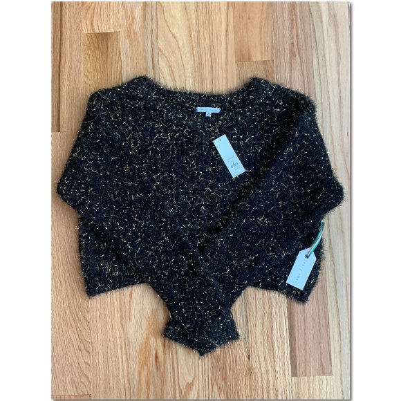 Francesca's Crop Black & Gold Metallic Fuzzy Sweater Size Medium Ivory Rose NWT - Picture 11 of 11